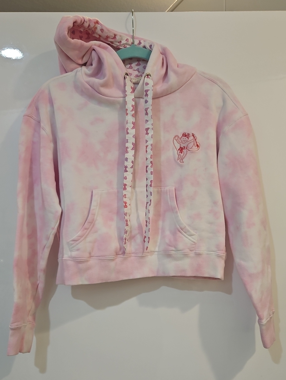 LoveShackFancy X Roller Rabbi Pink Tie-Dye Cropped Hoodie with Heart Drawstrings
